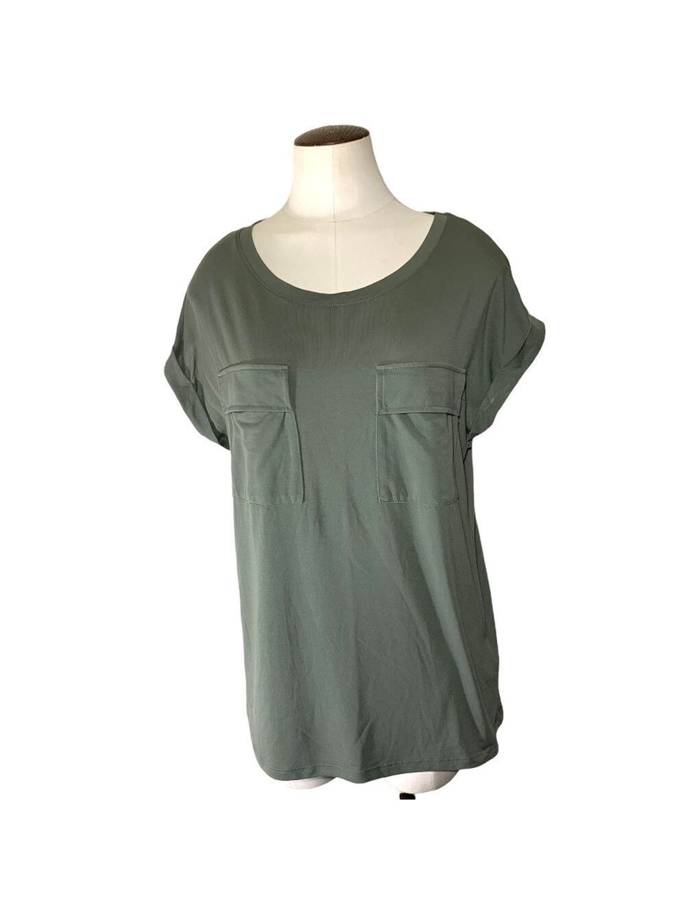 SOYA Concept Soft Comfy Modal Blend Military Green Tee Shirt Cuff Sleeves S